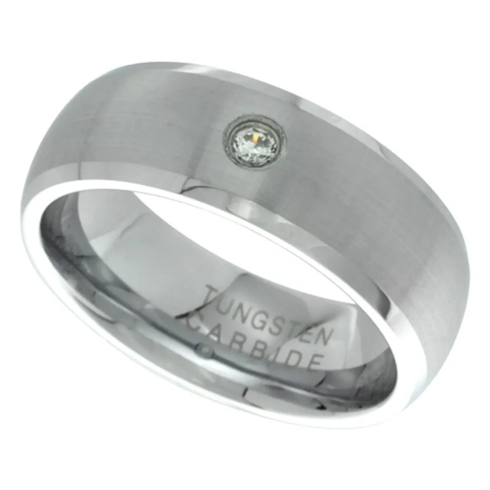 New dome 8mm CZ Tungsten Wedding Ring sizes 9 - 12